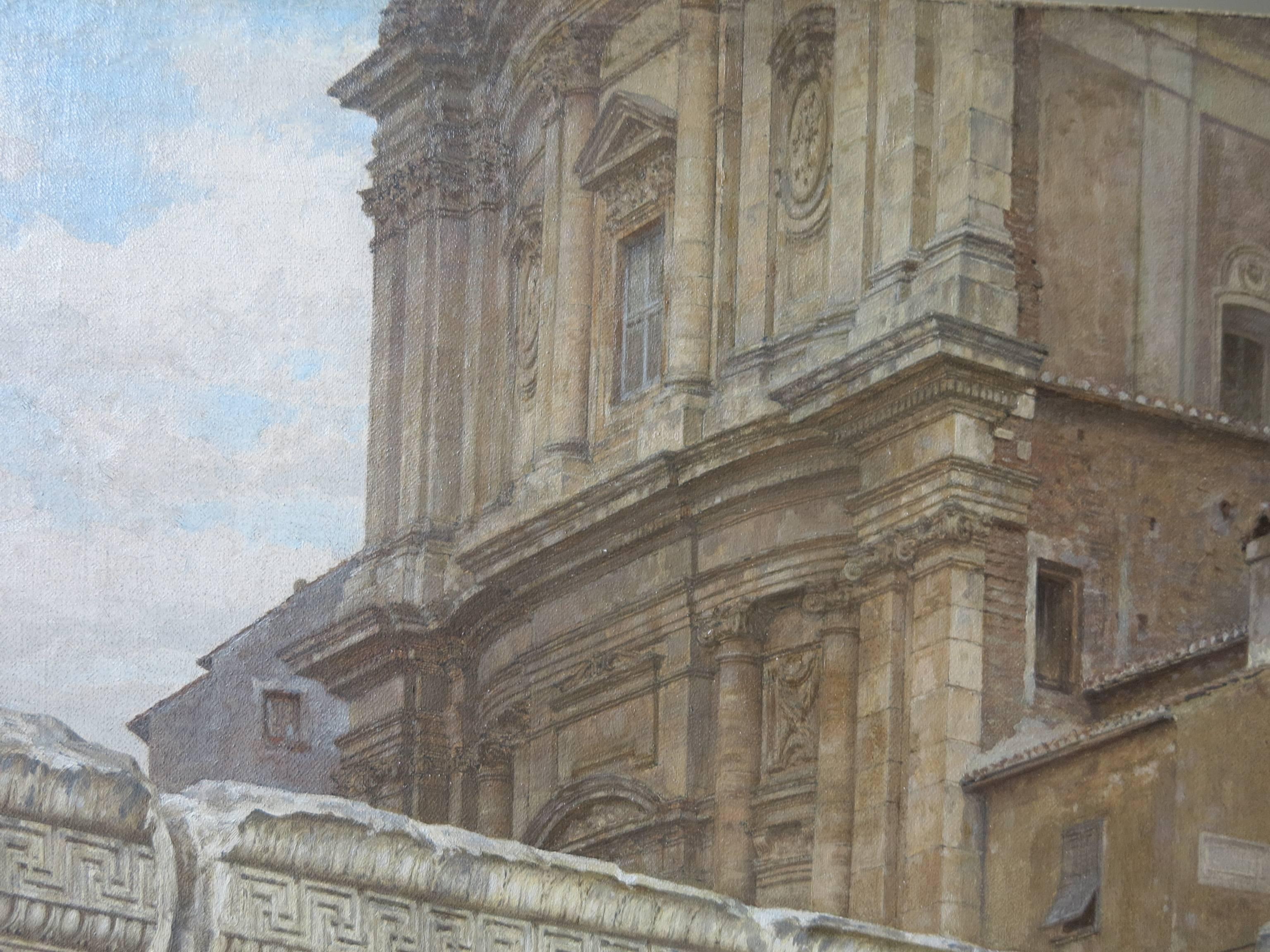 Anaglifo de Trajano en el Foro Romano (Gran Recorrido Ruinas Italianas Pintura) - Landscape Painting Gris de Luigi Bazzani