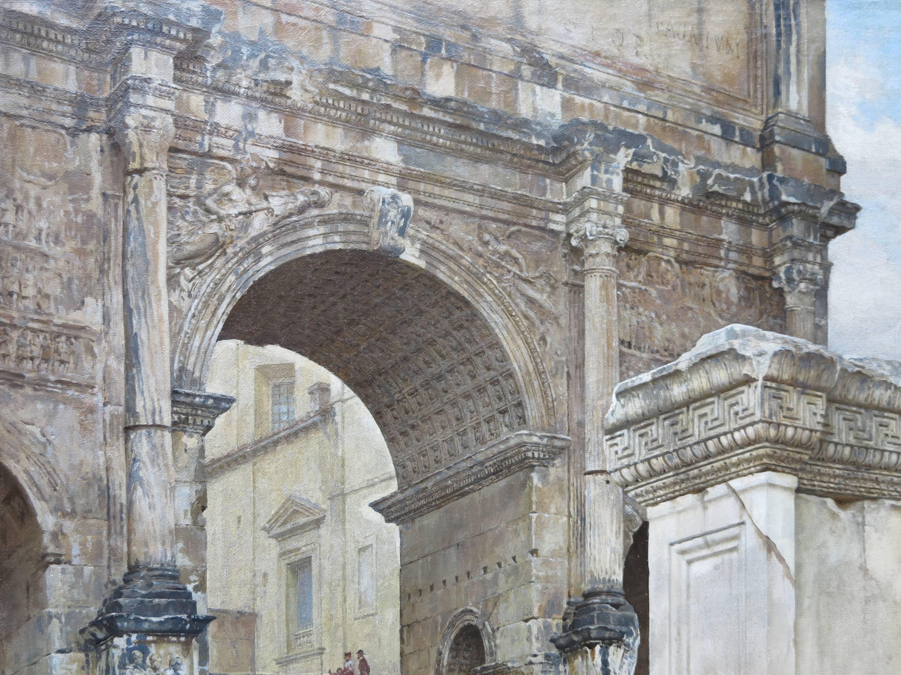 Anaglifo de Trajano en el Foro Romano (Gran Recorrido Ruinas Italianas Pintura) - Painting de Luigi Bazzani