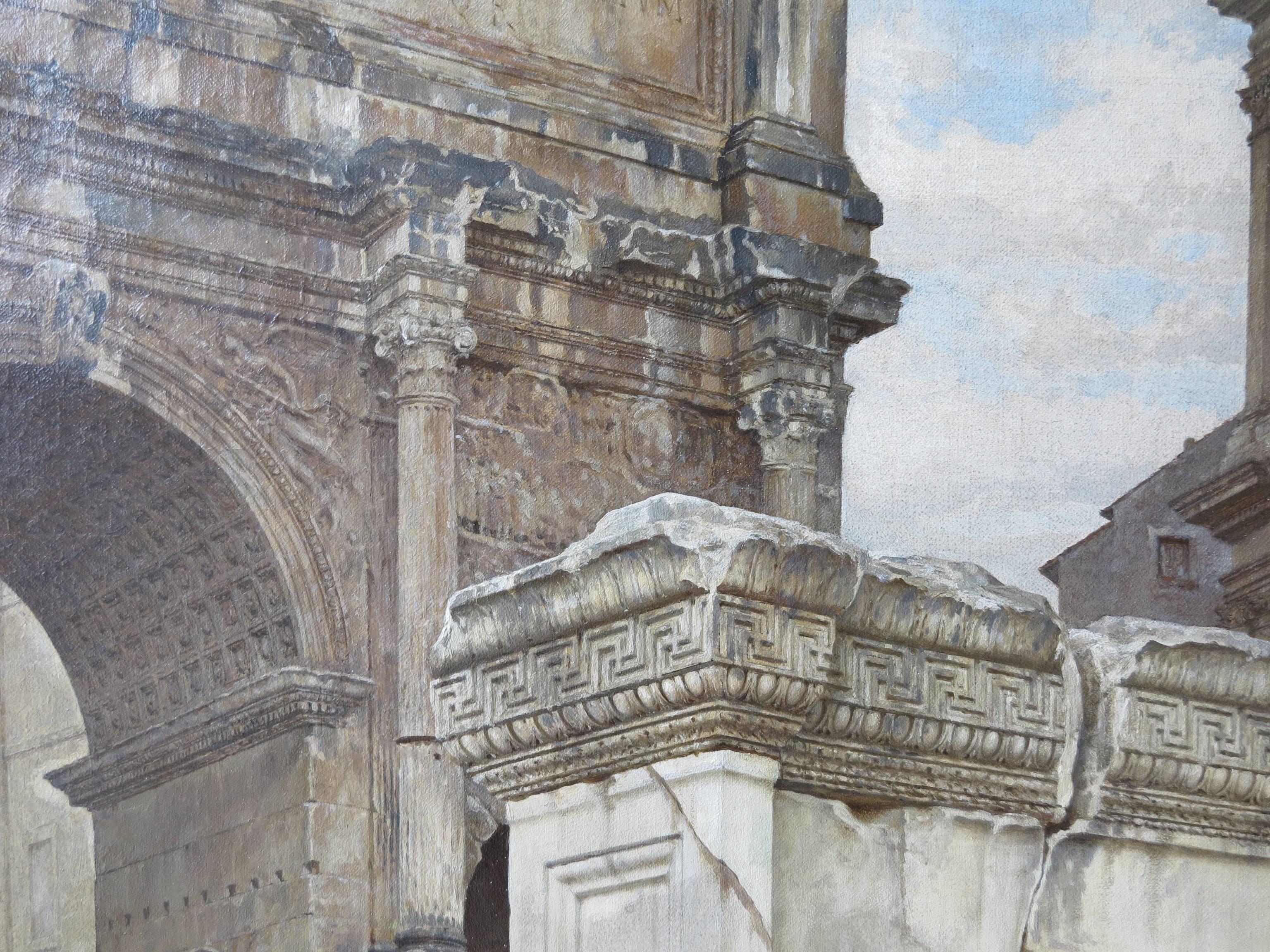 Anaglifo de Trajano en el Foro Romano (Gran Recorrido Ruinas Italianas Pintura) - Painting Académico de Luigi Bazzani