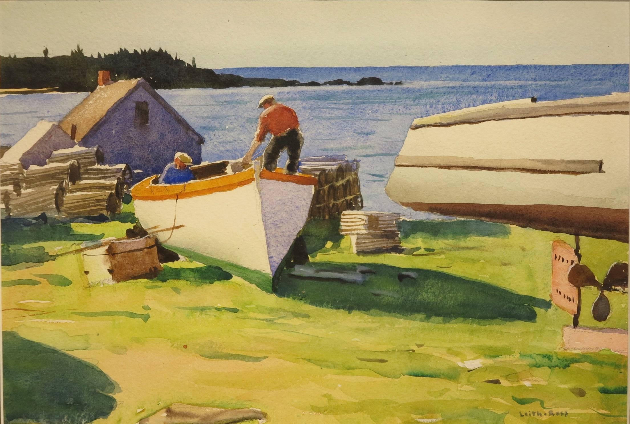 Harry Leith-Ross Landscape Painting - Lobster Trappers, Nova Scotia