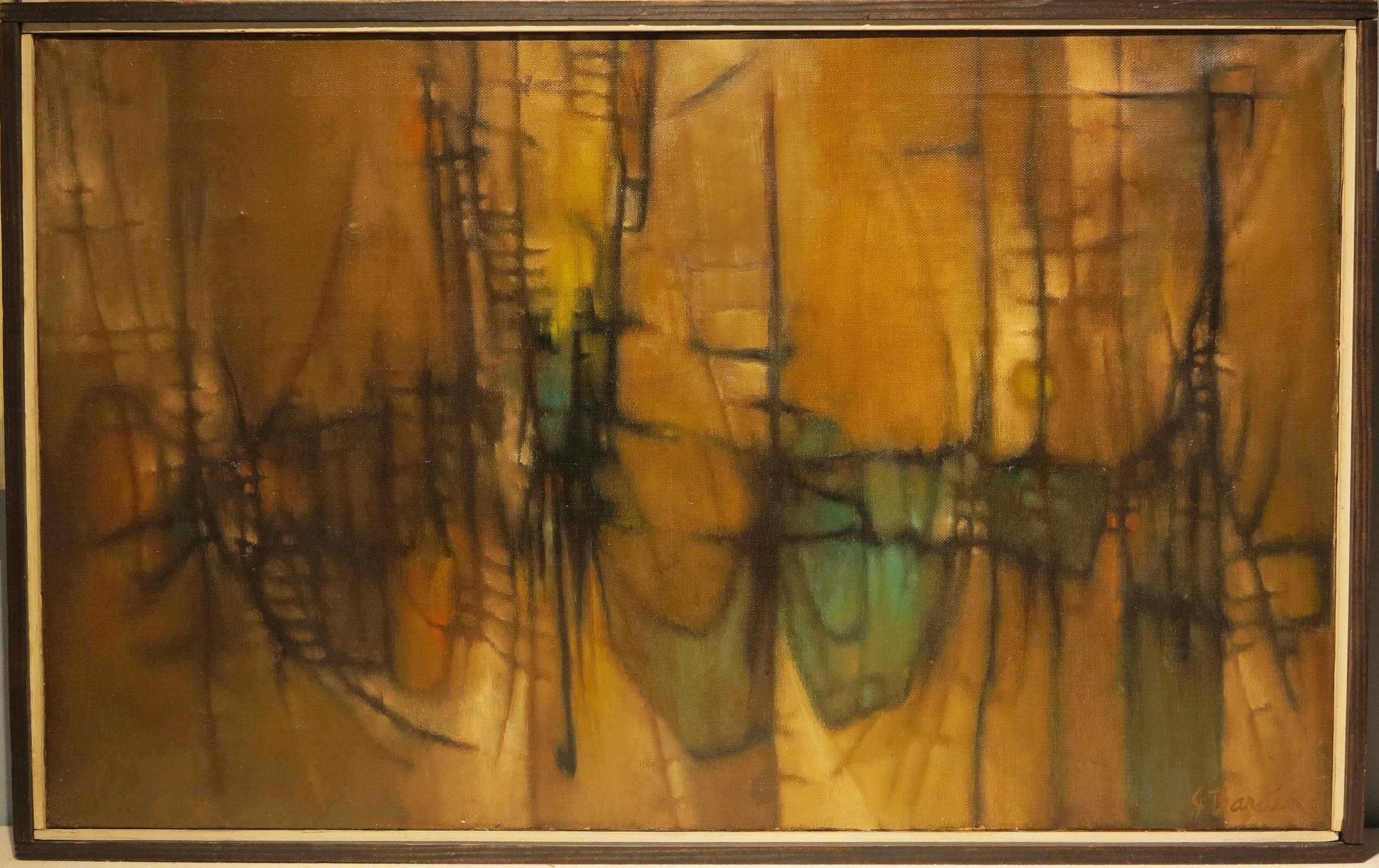 Web & Accents on Tan (Mid-century abstract expressionist composition) - Painting by Jesse Redwin Bardin
