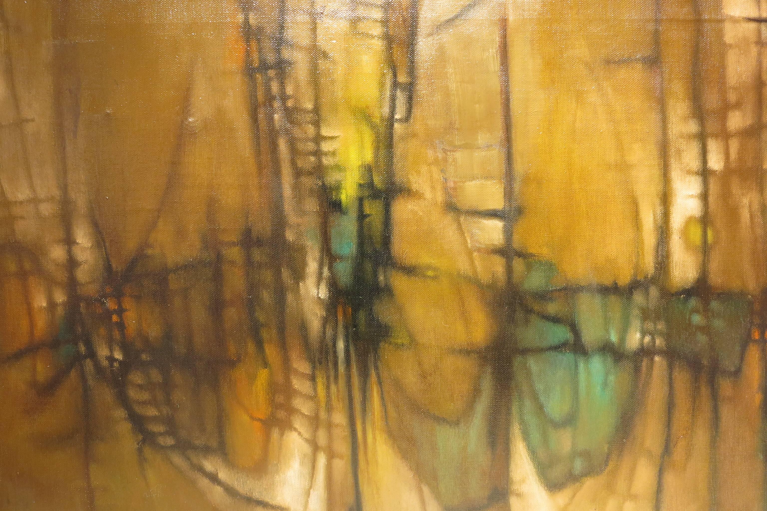 Web & Accents on Tan (Mid-century abstract expressionist composition) - Brown Abstract Painting by Jesse Redwin Bardin