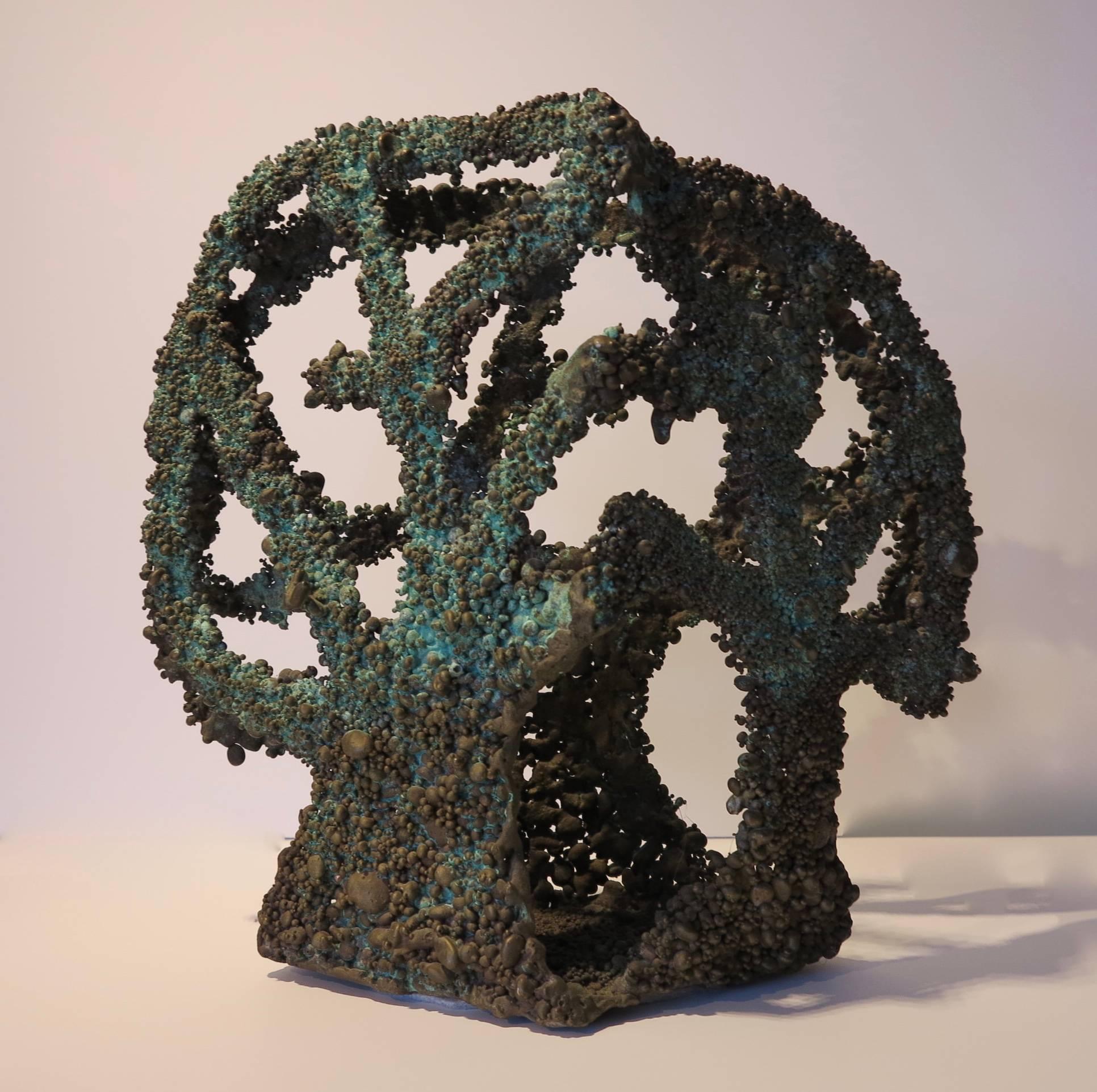 Val Bertoia Abstract Sculpture - Three-sided Tree (Brutalist biomorphic organic abstract bronze sculpture)