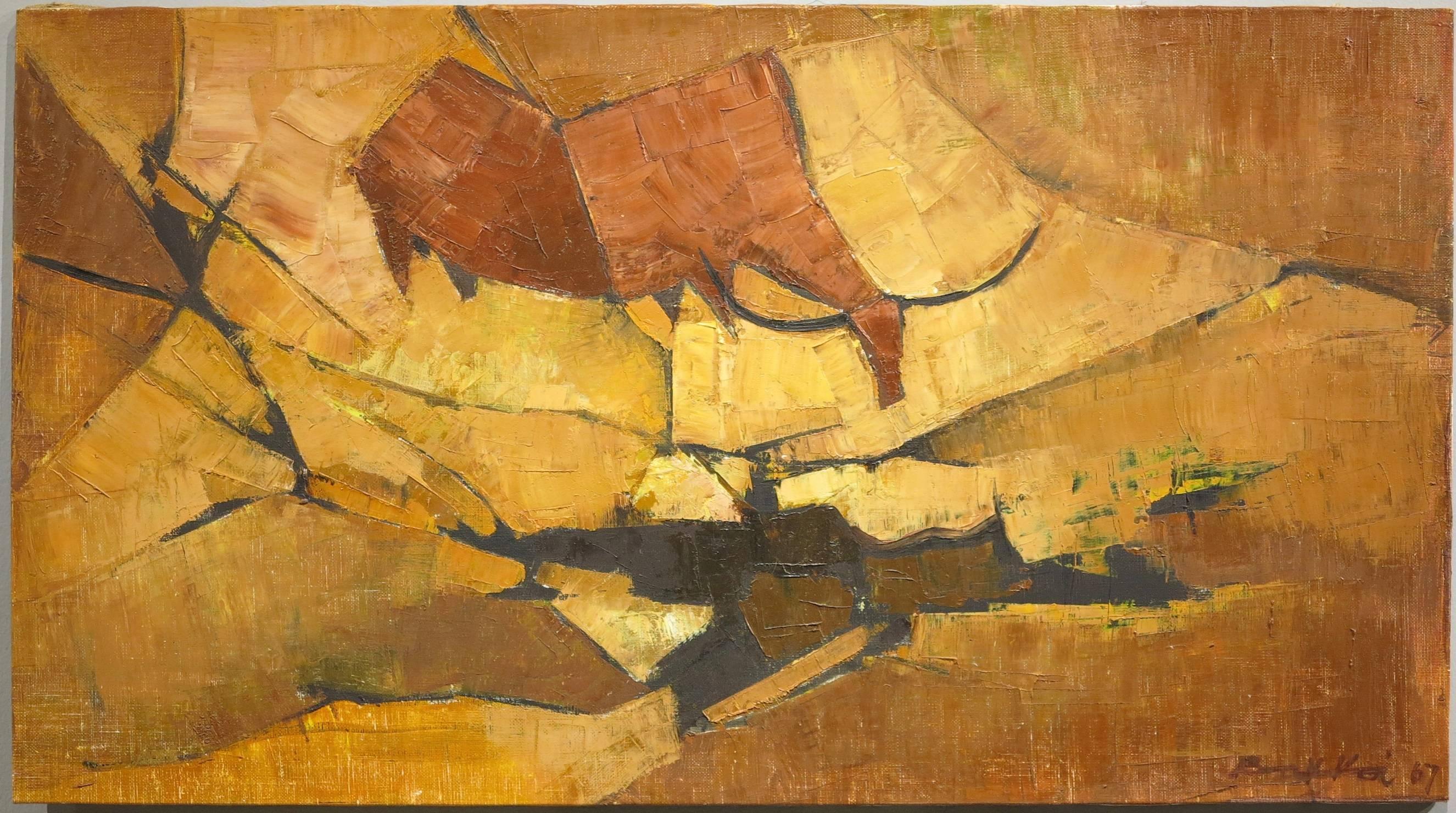 Tay Bak Koi Abstract Painting - Cow #2 (abstract modernist cubist Asian Singaporean landscape painting)