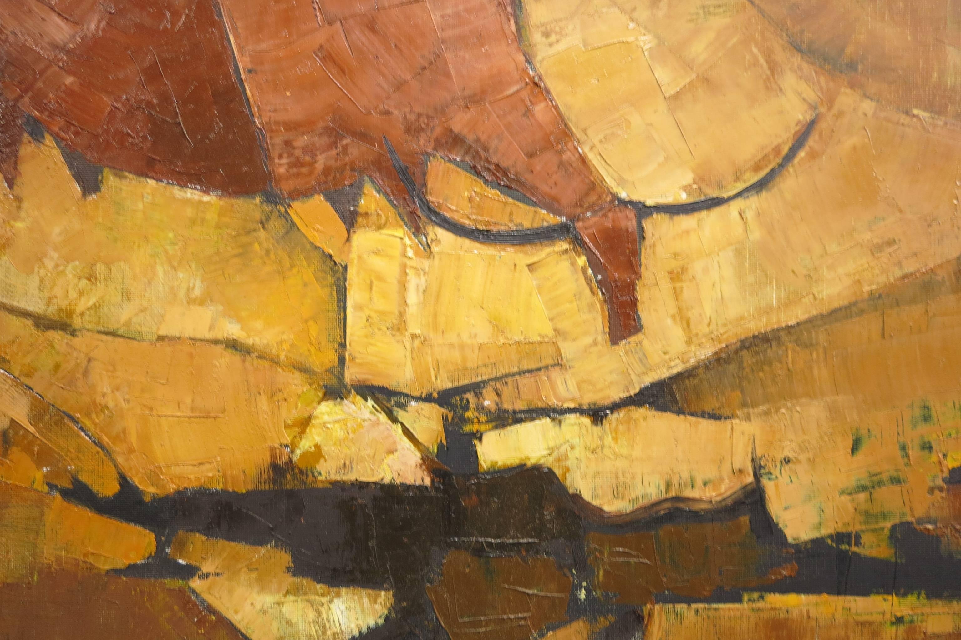 Cow #2 (abstract modernist cubist Asian Singaporean landscape painting) - Painting by Tay Bak Koi