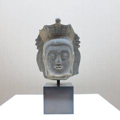8th-century Shandong Peninsula Northern Chinese Bodhisattva head sculpture