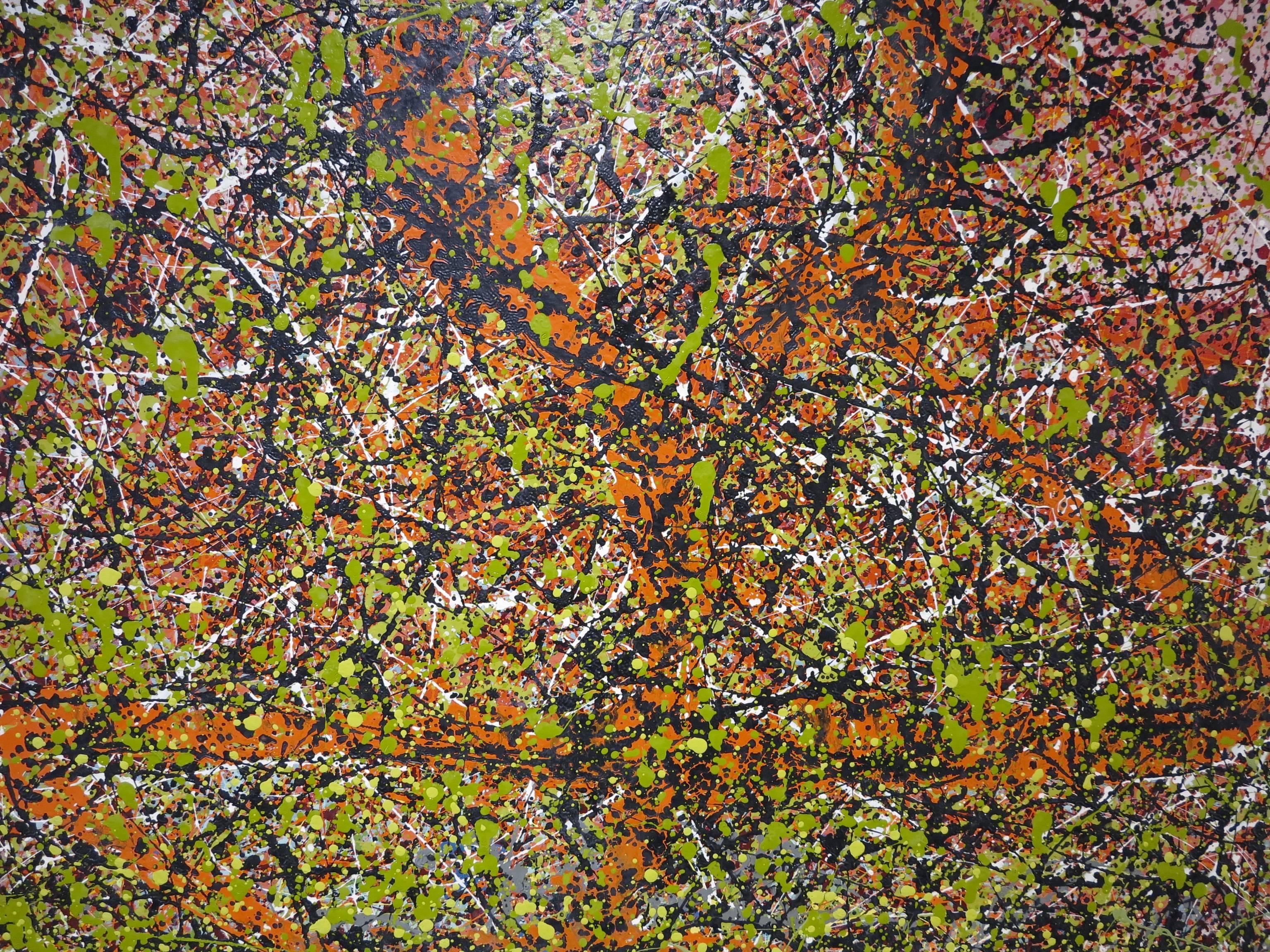 Lundi (Abstract Expressionist Action Drip Painting) - Brown Abstract Painting by Frederic Karoly