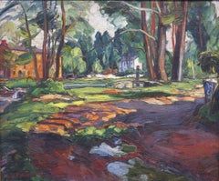 A Bend in the Road (Bucks CO. PA Peinture de paysage impressionniste)