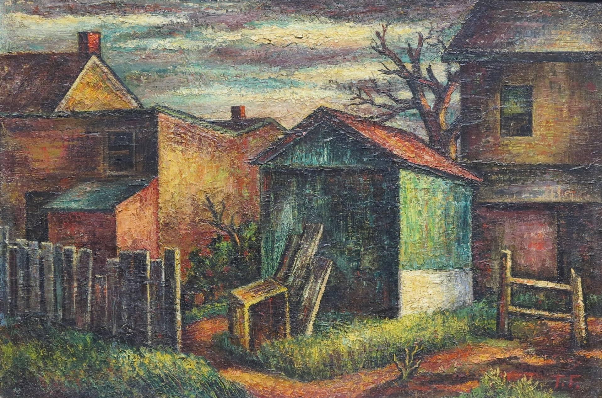 Thomas Flavell Landscape Painting - Backyards (WPA Philadelphia cityscape Urban landscape)