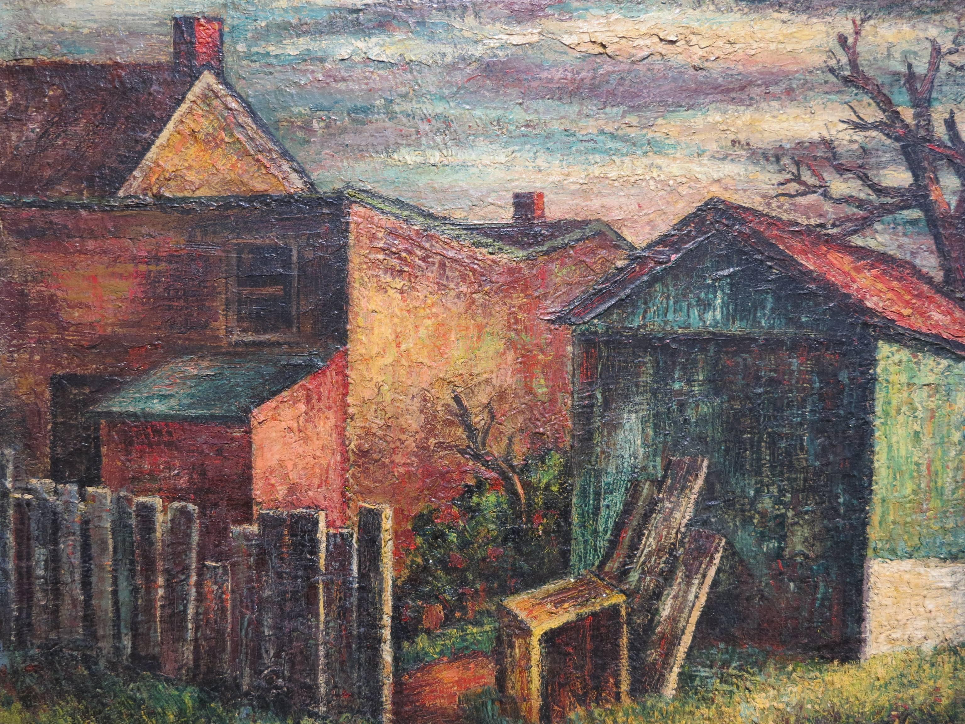 Backyards (WPA Philadelphia cityscape Urban landscape) - American Realist Painting by Thomas Flavell