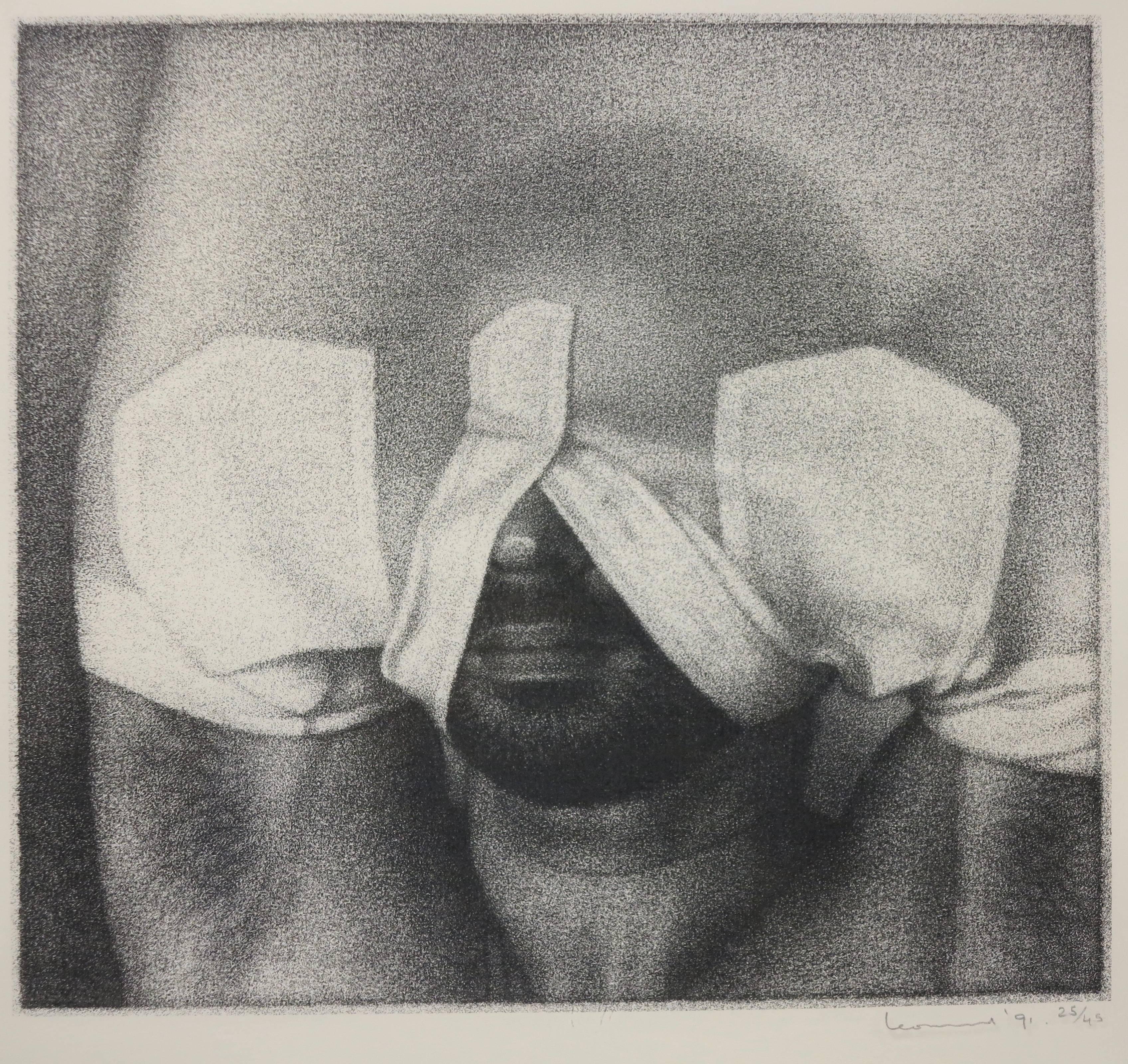 Michael Leonard Figurative Print - Man Undressing (black male nude)