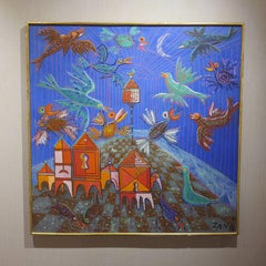 Cage dans la Cage (Birds in a Cage abstract painting)