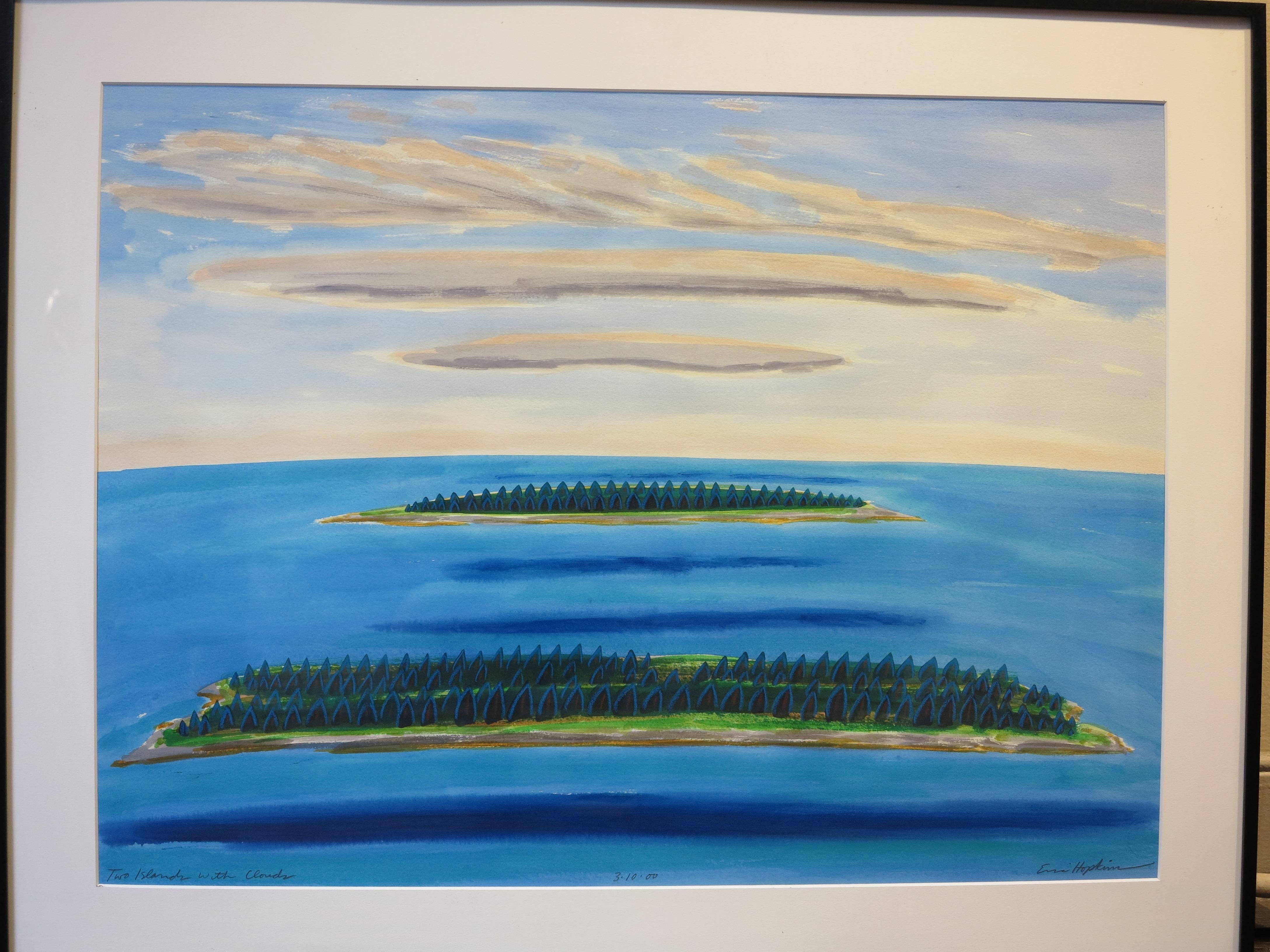 Eric Hopkins Landscape Painting - Two Islands and Clouds 