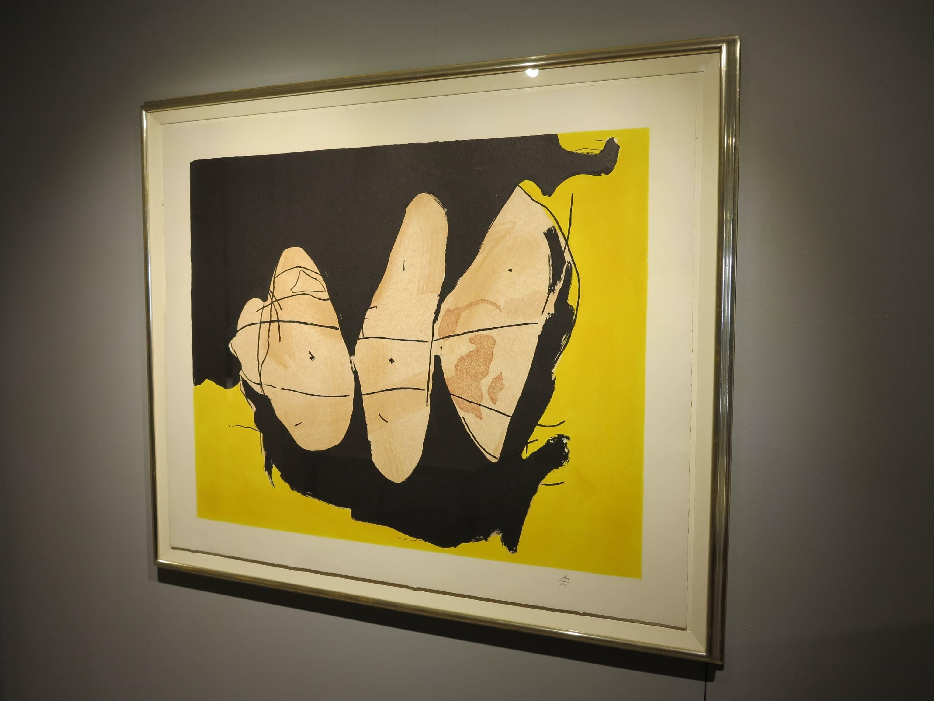 Hollow Man’s Cave - Yellow Abstract Print by Robert Motherwell