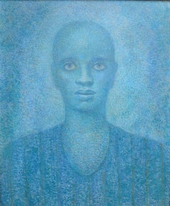 Lucky in Blue (portrait of a black man oil painting)