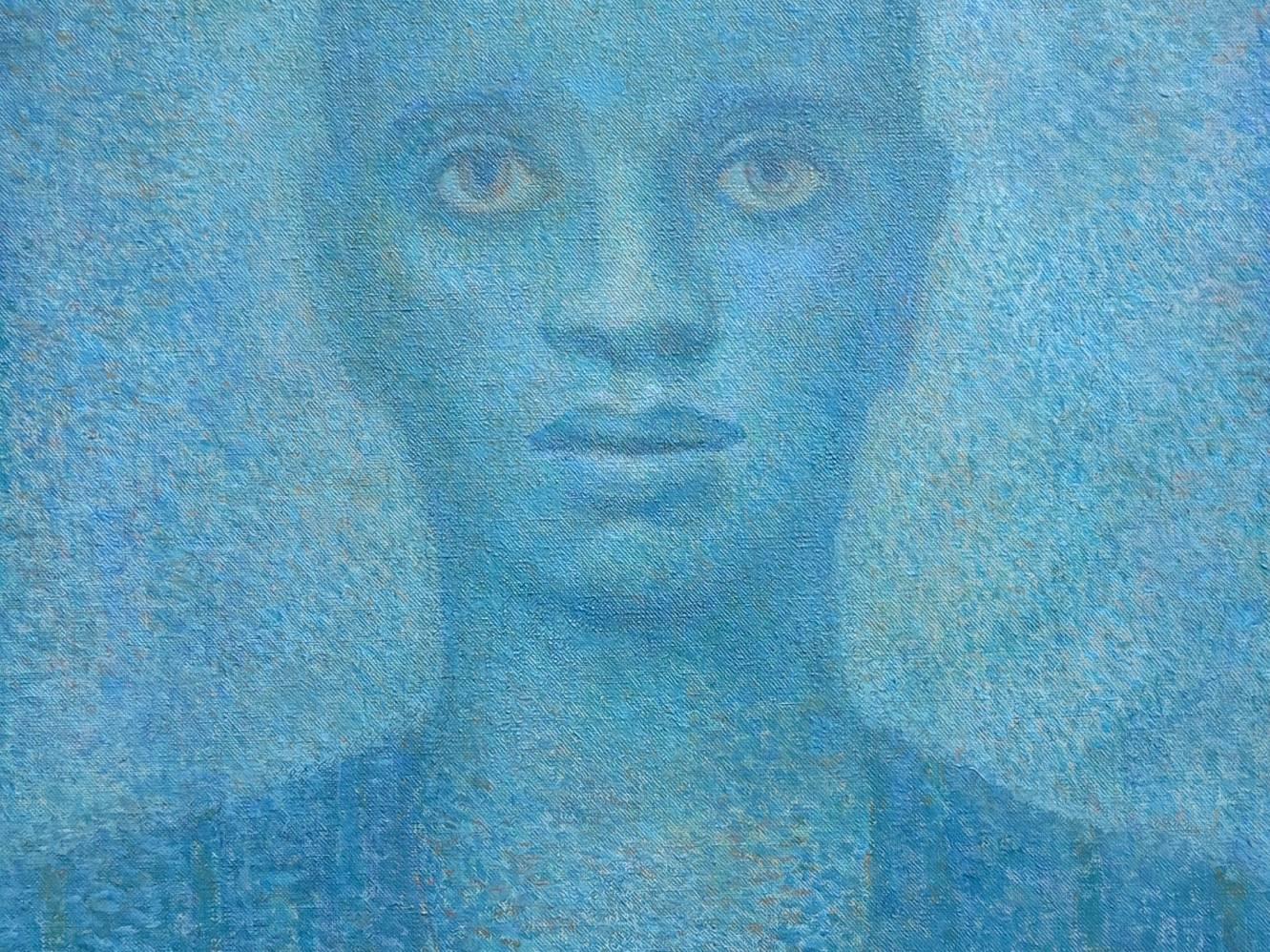 Lucky in Blue (portrait of a black man oil painting) - Painting by Julius Bloch