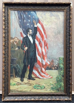 Abraham Lincoln Raising the American Flag Impressionist painting