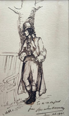 Young Victorian Dandy (Male Fashion Portrait Ink Drawing).