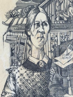 « American Gothic » de Grant Wood : parodie sur la récession – illustration de magazine, dessin