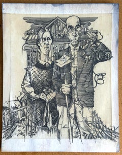 « American Gothic » de Grant Wood : parodie sur la récession – illustration de magazine, dessin