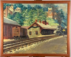 Approaching Engine, Ellicott City, Maryland Train Station Landscape Painting