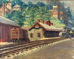 Approaching Engine, Ellicott City, Maryland Train Station Landscape Painting