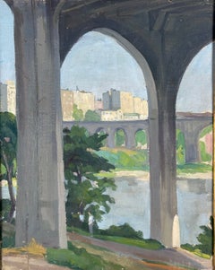 High Bridge, Washington Heights, NYC Impressionist Landscape Oil Painting