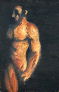 Nudo maschile barbuto (dipinto espressionista figurativo di nudo)
