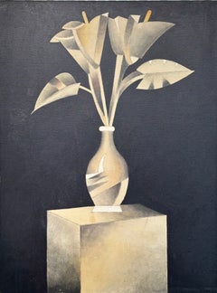 Retro Futurist Art Deco Hollywood Regency Floral Still life Oil Painting