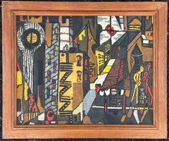 Cubist Cityscape Surrealist Urban Landscape Mid-century NYC oil painting