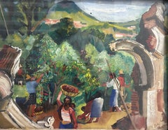 Chase & Sanborn Coffee ad illustration mid-century landscape painting Antigua