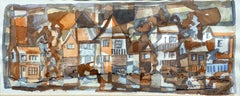 Pintura modernista de mediados de siglo con un paisaje cubista de Provincetown, Massachusetts
