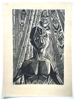 «El hombre nativo y los espíritus» (Lámina de un retrato masculino al estilo del expresionismo abstracto alemán)