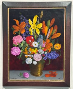 Pintura al óleo de un bodegón floral con insectos (artista negro de Filadelfia)