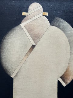 Retro Futurist Art Deco Hollywood Regency Male Figure Oil Painting