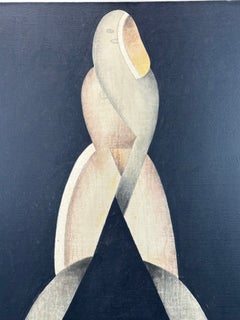 Retro Futurist Art Deco Hollywood Regency Cubist Female Figure Oil Painting