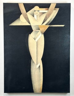 Retro Futurist Art Deco Hollywood Regency Cubist Female Figure Oil Painting