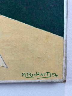Portrait cubiste d'un homme dans un paysage industriel, datant du milieu du siècle dernier
