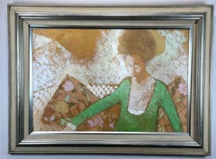 Frau in Grün (postimpressionistisches Ölgemälde aus der Mitte des Jahrhunderts)