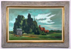 « Usines lointaines » (Peinture à l'huile de paysage, réalisme magique surréaliste, milieu du siècle)