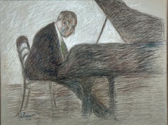 Portrait of Arthur Rubenstein at the Piano, Impressionist pastel drawing Israel