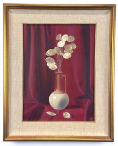 Still life with Lunaria Annua, (money plant, silver dollar plant) Oil painting