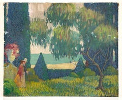 Figures in a Forman Garden, Impressionist Landscape oil painting