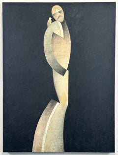 Retro Futurist Art Deco Hollywood Regency Cubist Male Figure Oil Painting