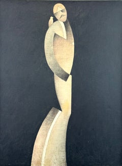 Retro Futurist Art Deco Hollywood Regency Cubist Male Figure Oil Painting