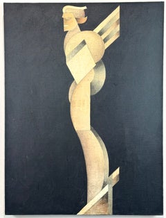 Retro Futurist Art Deco Hollywood Regency Cubist Male Figure Oil Painting