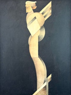 Retro Futurist Art Deco Hollywood Regency Cubist Male Figure Oil Painting