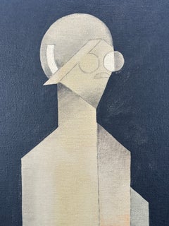 Quadro futurista in stile Art Déco, Hollywood Regency e cubista raffigurante uno schnauzer a olio