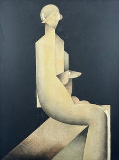 Quadro futurista in stile Art Déco, Hollywood Regency e cubista raffigurante uno schnauzer a olio