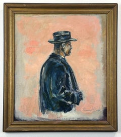 Oil Portrait painting of Man in Hat & Raincoat